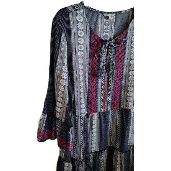 John Mark Dress Size L Embroidered Neck Tie Tier Ruffles 100% Cotton - Picture 8 of 11